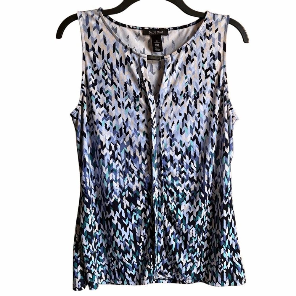 White House Black Market Sleeveless Blouse Geometric Print Keyhole - Sz Med